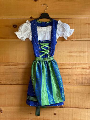 Kids Dirndl - Royal Blue-Green Print